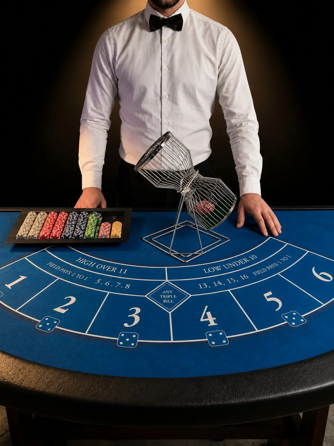 Table de Chuck-a-Luck et sa cage à dés