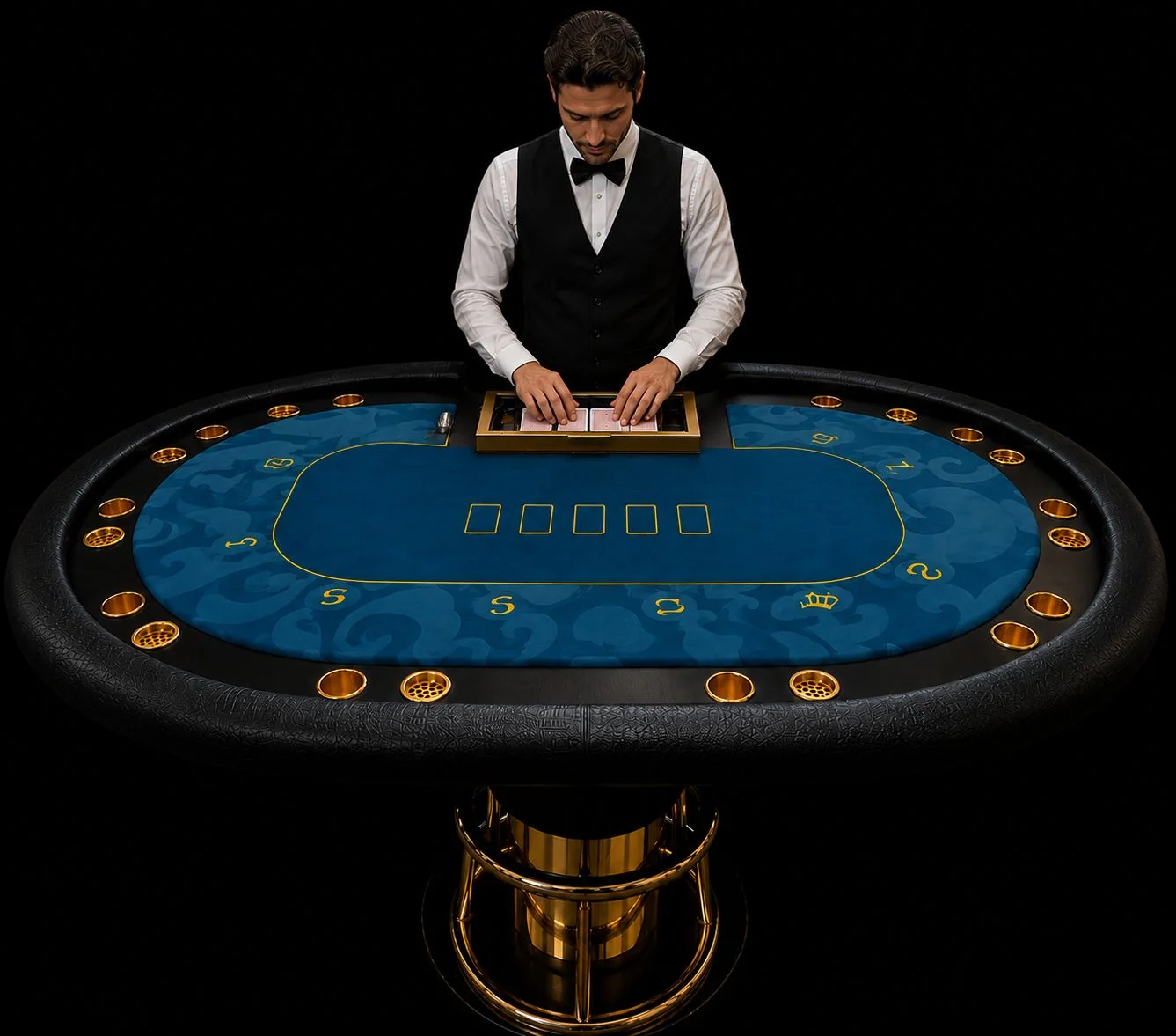 Table de poker ovale et son croupier