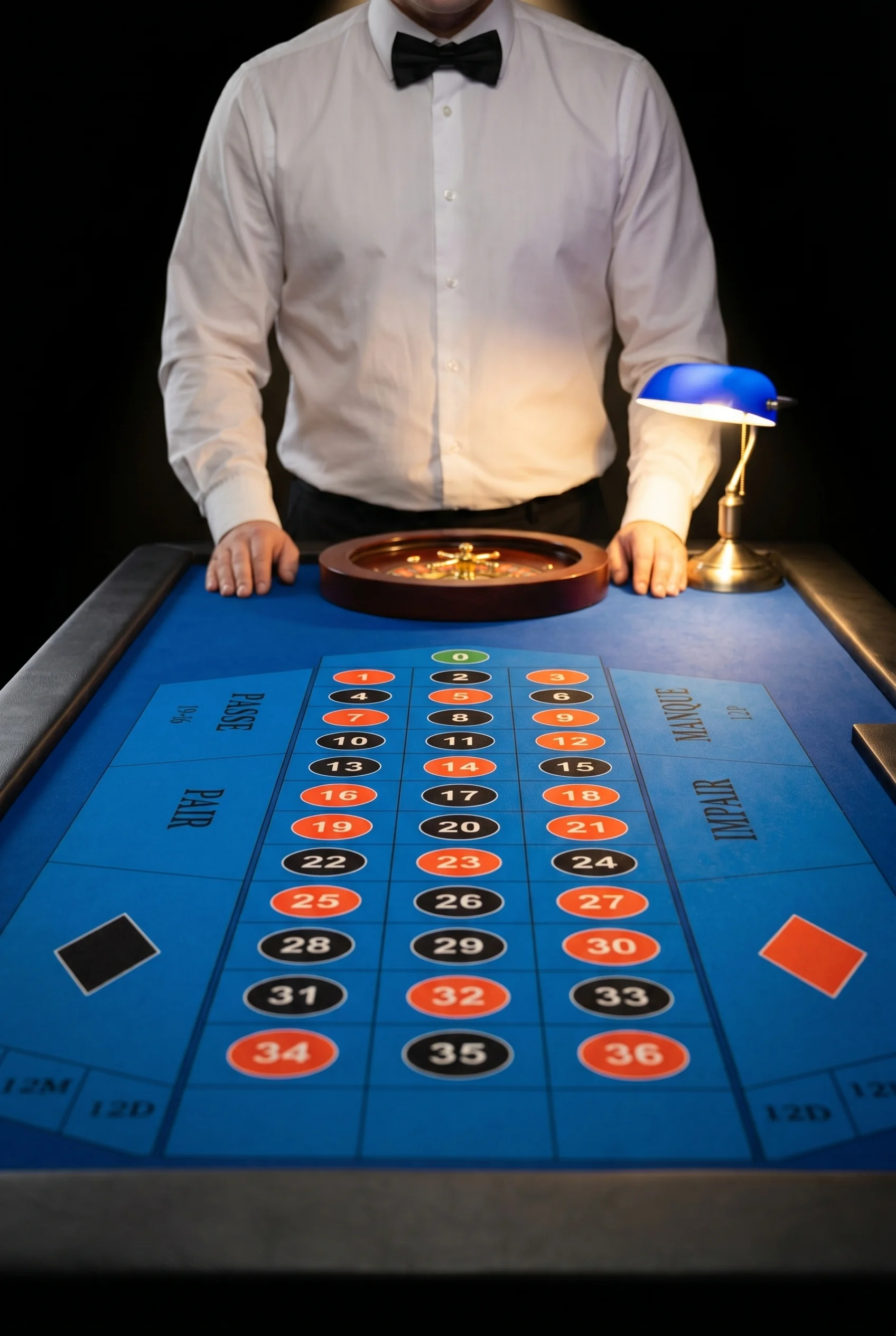 Table de roulette, son cylindre et son croupier